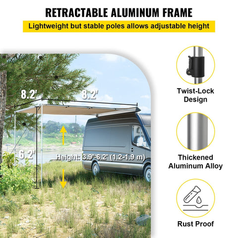 8.2×8.2 ft Retractable Car Side Awning – Waterproof Vehicle Tent with Adjustable Height & UV Protection - with | Sold by Uncle Wiener's Wholesale
