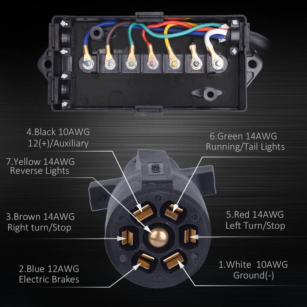 8FT Heavy - Duty 7 - Way Trailer Plug & Junction Box – Inline Wiring Harness | 0090038 - with | Sold by Uncle Wiener's Wholesale