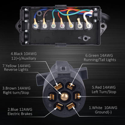 8FT Heavy - Duty 7 - Way Trailer Plug & Junction Box – Inline Wiring Harness | 0090038 - with | Sold by Uncle Wiener's Wholesale