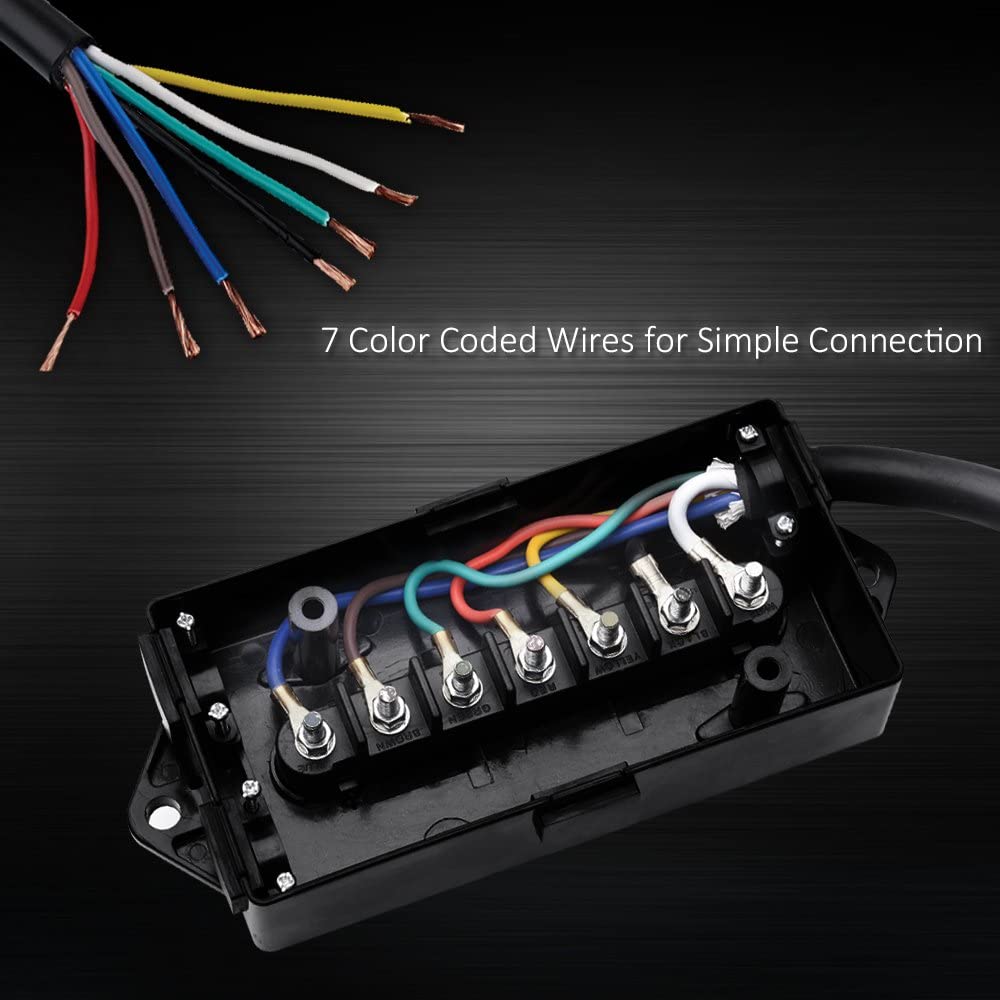 8FT Heavy - Duty 7 - Way Trailer Plug & Junction Box – Inline Wiring Harness | 0090038 - with | Sold by Uncle Wiener's Wholesale