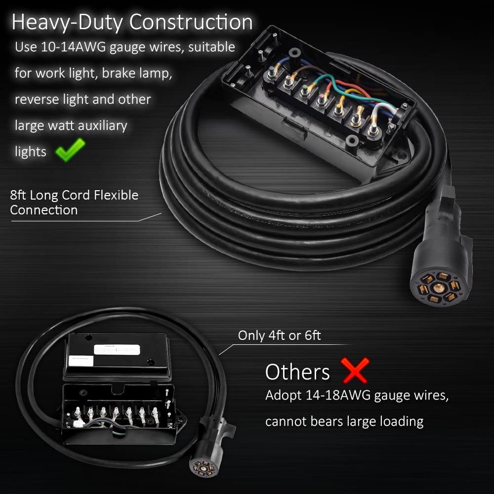 8FT Heavy - Duty 7 - Way Trailer Plug & Junction Box – Inline Wiring Harness | 0090038 - with | Sold by Uncle Wiener's Wholesale