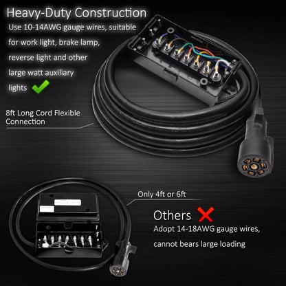 8FT Heavy - Duty 7 - Way Trailer Plug & Junction Box – Inline Wiring Harness | 0090038 - with | Sold by Uncle Wiener's Wholesale