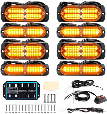 8PCS Sync LED Emergency Strobe Light Kit 72W 12 Flash Modes 12-24V 8PCSS - with Amber | Sold by Uncle Wiener's Wholesale