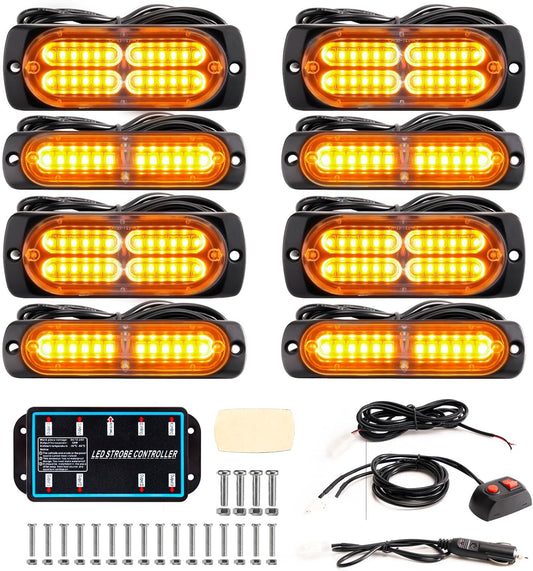 8PCS Sync LED Emergency Strobe Light Kit 72W 12 Flash Modes 12-24V 8PCSS - with Amber | Sold by Uncle Wiener's Wholesale