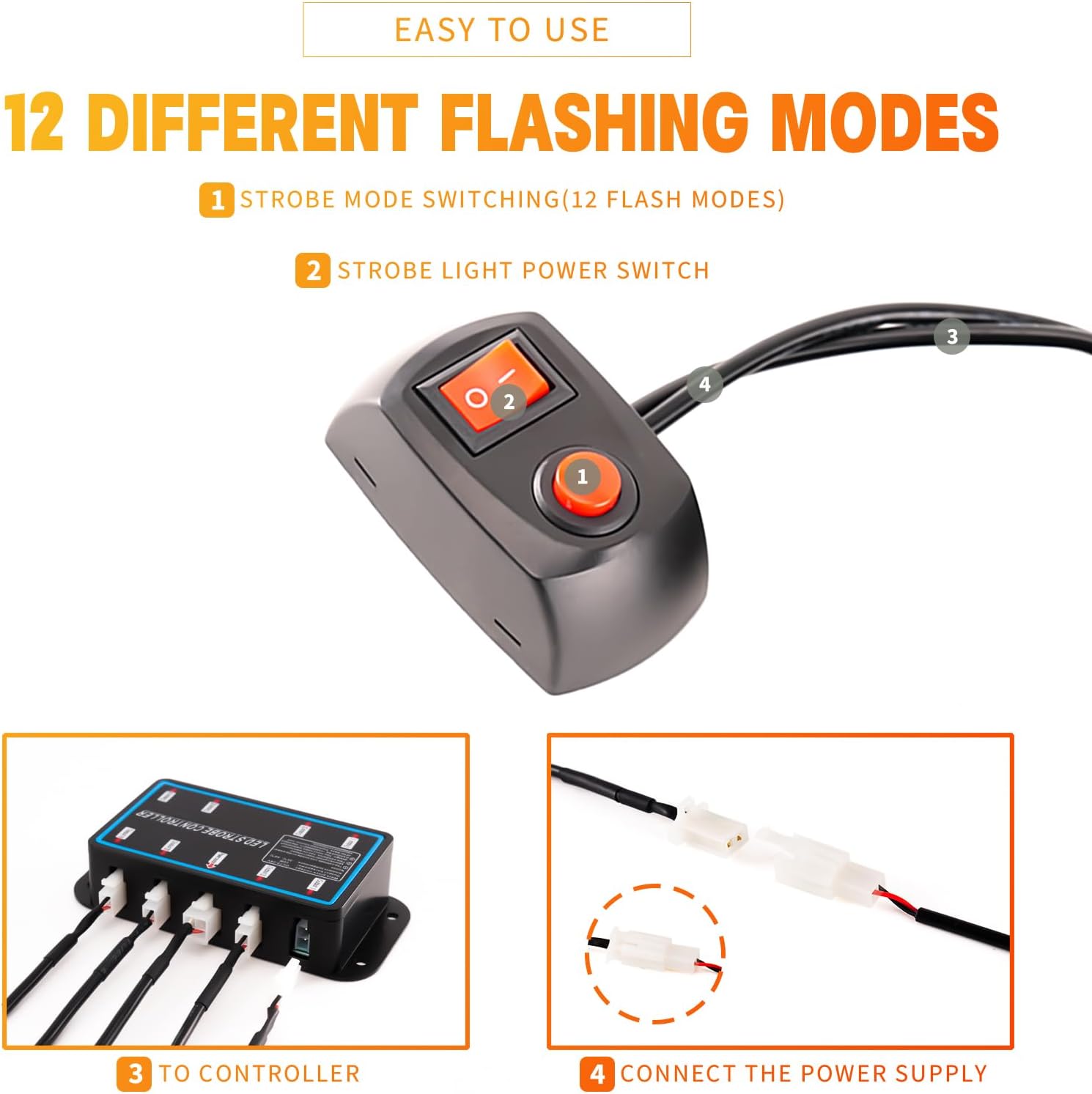 8PCS Sync LED Emergency Strobe Light Kit 72W 12 Flash Modes 12-24V 8PCSS - with Amber | Sold by Uncle Wiener's Wholesale
