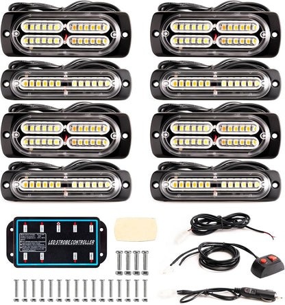 8PCS Sync LED Emergency Strobe Light Kit 72W 12 Flash Modes 12-24V 8PCSS - with Amber | Sold by Uncle Wiener's Wholesale