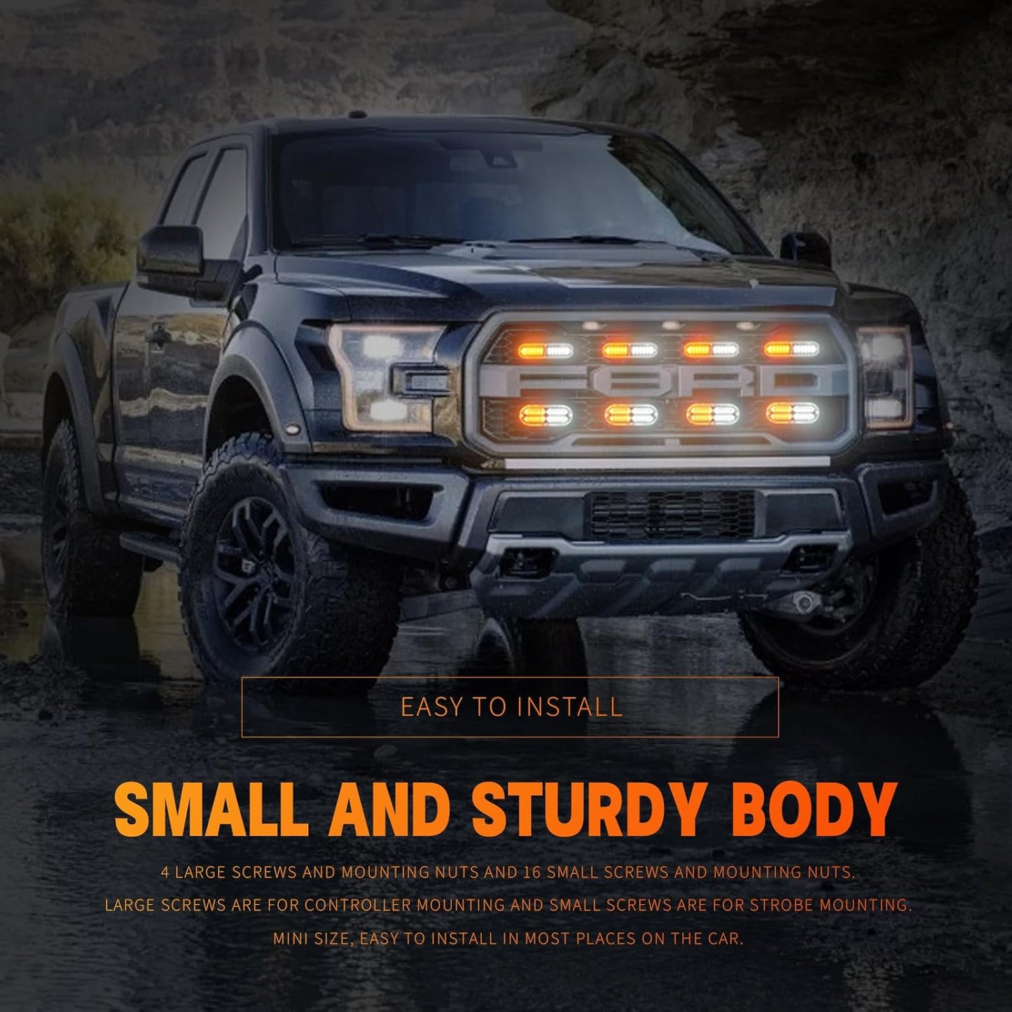8PCS Sync LED Emergency Strobe Light Kit 72W 12 Flash Modes 12-24V 8PCSS - with Amber | Sold by Uncle Wiener's Wholesale
