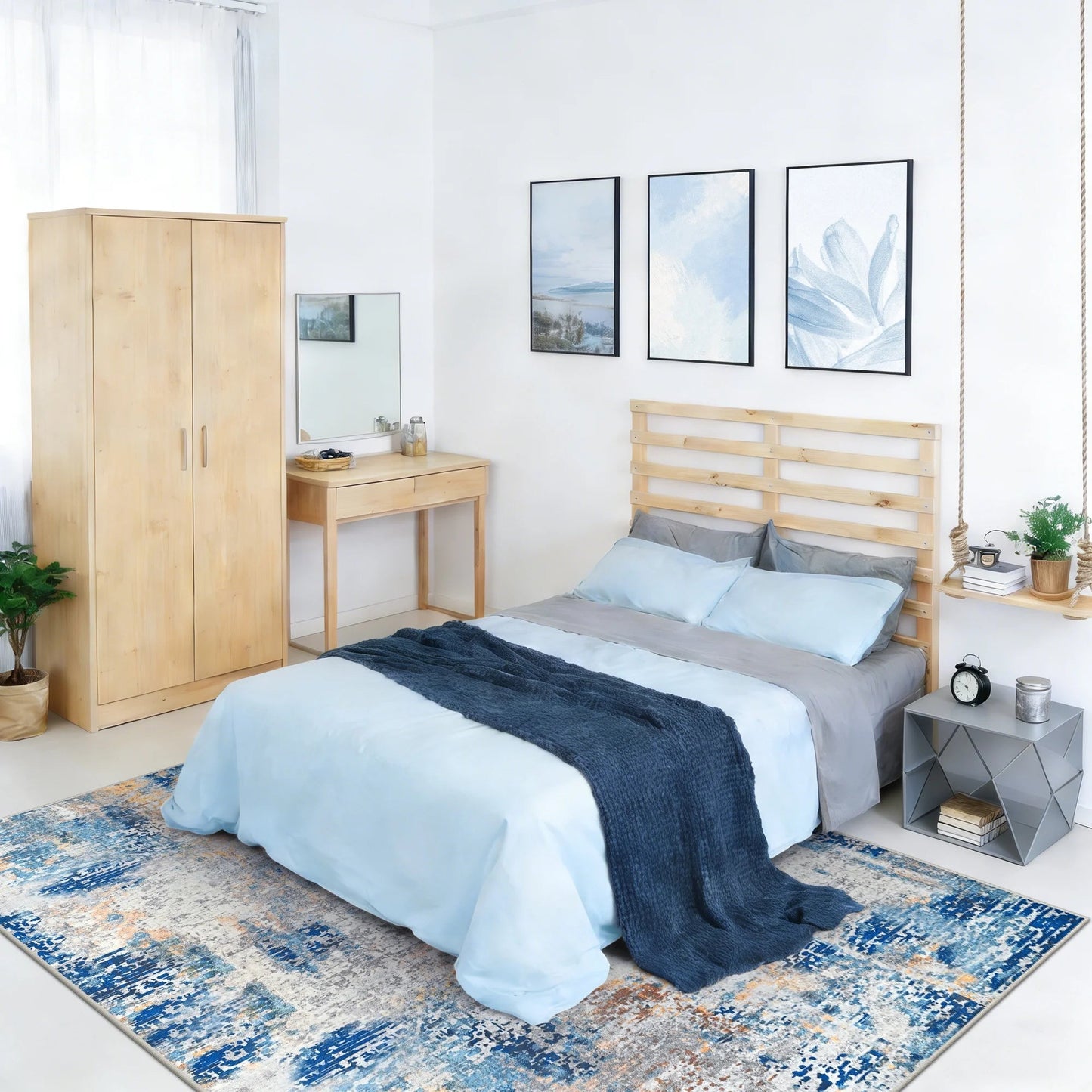 8x10 Modern Abstract Washable Area Rug Blue – Large Non Slip Living Room Rug RUG8BL - with | Sold by Uncle Wiener's Wholesale