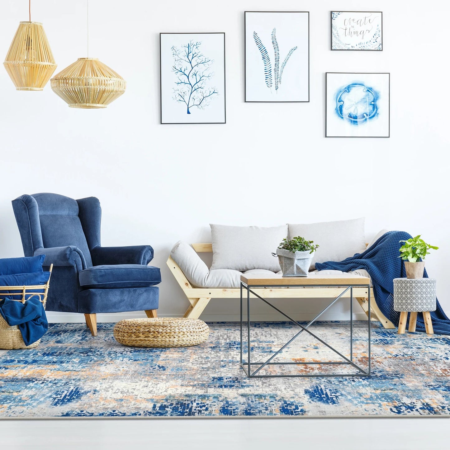 8x10 Modern Abstract Washable Area Rug Blue – Large Non Slip Living Room Rug RUG8BL - with | Sold by Uncle Wiener's Wholesale