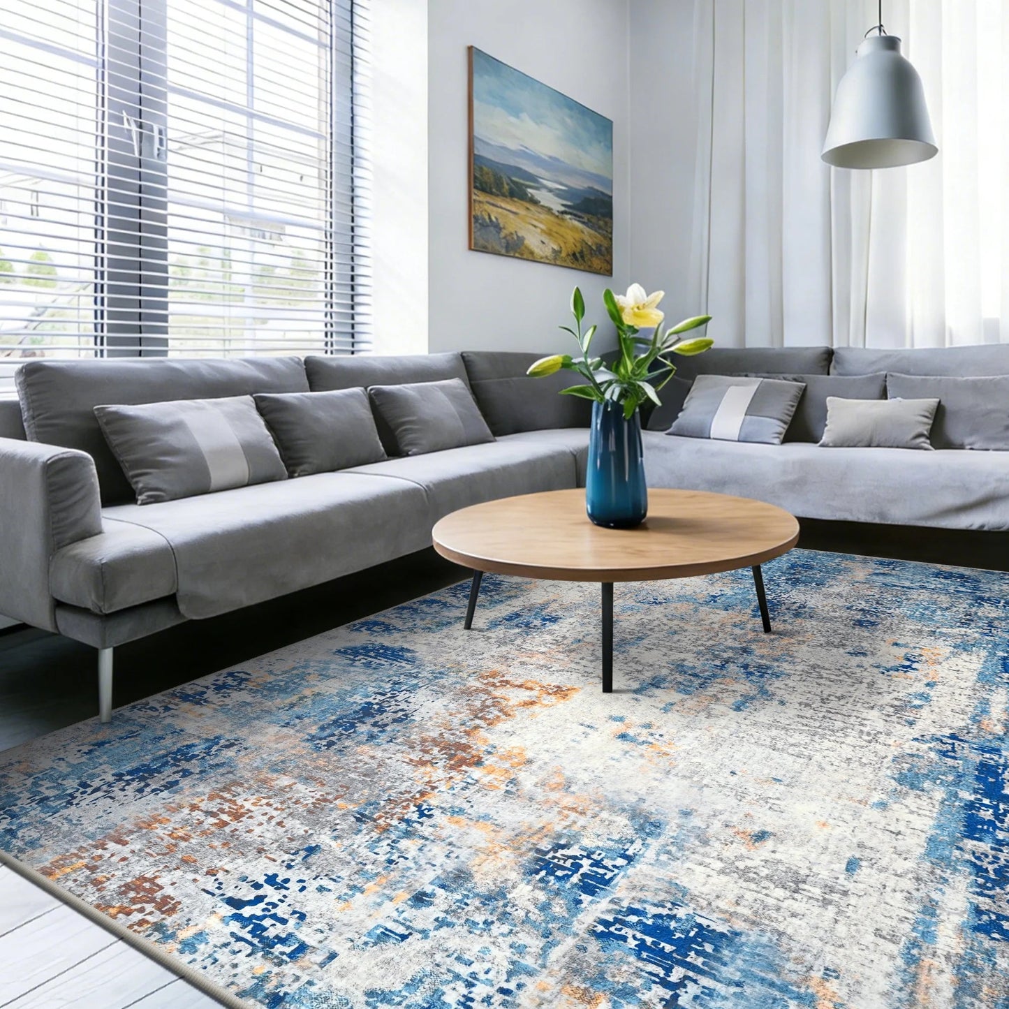 8x10 Modern Abstract Washable Area Rug Blue – Large Non Slip Living Room Rug RUG8BL - with | Sold by Uncle Wiener's Wholesale