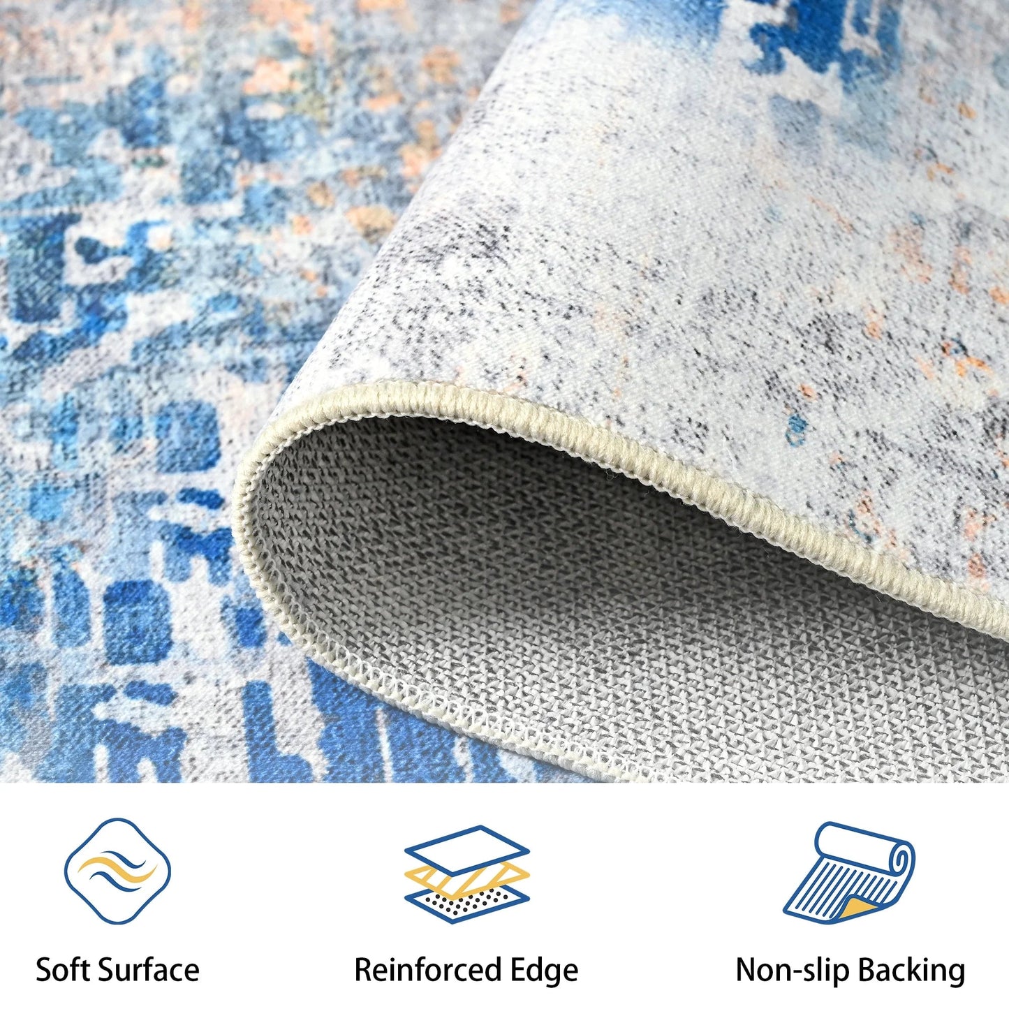 8x10 Modern Abstract Washable Area Rug Blue – Large Non Slip Living Room Rug RUG8BL - with | Sold by Uncle Wiener's Wholesale