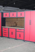 9 - Piece Garage Workbench & Cabinet Set – Heavy - Duty Modular Tool Storage System - with Red 1189RS | Sold by Uncle Wiener's Wholesale