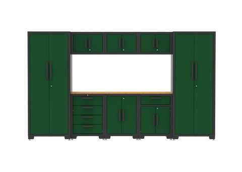 9 - Piece Garage Workbench & Cabinet Set – Heavy - Duty Modular Tool Storage System - with Green 1189GR | Sold by Uncle Wiener's Wholesale