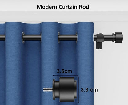 BloomFlower Adjustable Curtain Rod 18–128 Inches – Heavy Duty Black Metal Drapery Rod, 7/8 Inch Diameter with Modern Finials & Wall Mount Brackets for Large Windows