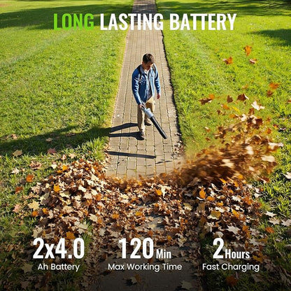 LUCKYTECH 21V Cordless Leaf Blower – 680 CFM 180 MPH Brushless Blower with 2 x 4.0Ah Batteries, 5 Speeds & 180° Rotating Handle
