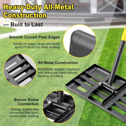 Heavy Duty Lawn Leveling Rake with Adjustable Handle – Stainless Steel Soil Leveler for Top Dressing, Sand, Compost, Dirt & Grass Lawn Maintenance