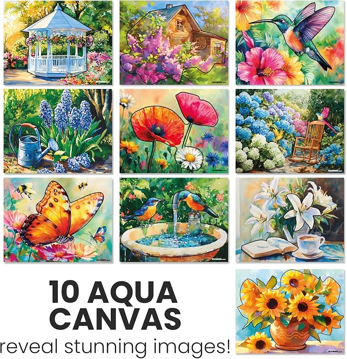 Water Painting Activity Kit – Vibrant Blooms 10-Pack, No-Mess Water Art with Brush