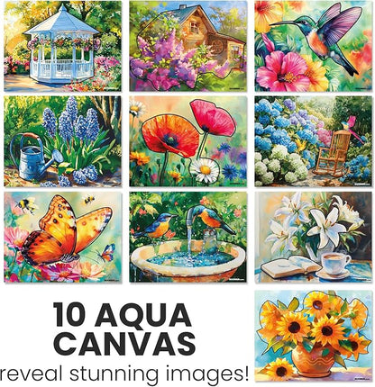 Water Painting Activity Kit – Vibrant Blooms 10-Pack, No-Mess Water Art with Brush