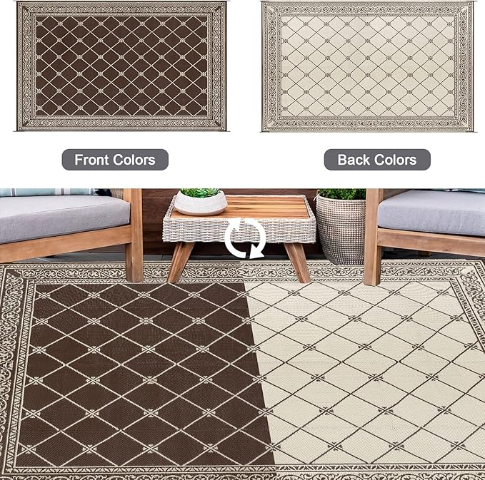 HiiARug Outdoor Rug Waterproof Reversible Patio Mat with Carry Bag