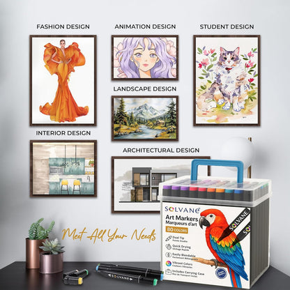 SOLVANE 80-Colour Alcohol Markers Set – Dual Tip Brush and Chisel Art Markers for Drawing, Colouring and Illustration