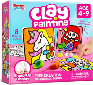 Klever Kits Air Dry Clay Painting Kit – 8 Pre-Grooved Art Boards for Kids, Non-Toxic Craft Set