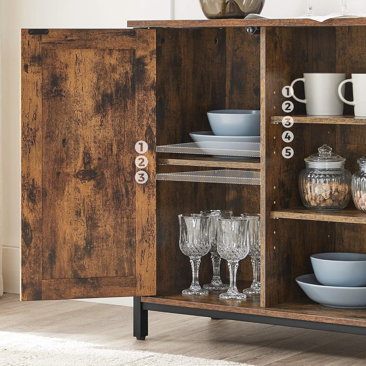 Industrial Sideboard Buffet Cabinet with Doors & Open Shelves – Coffee Bar Storage Cabinet Vintage Brown & Black LSC098B01V1
