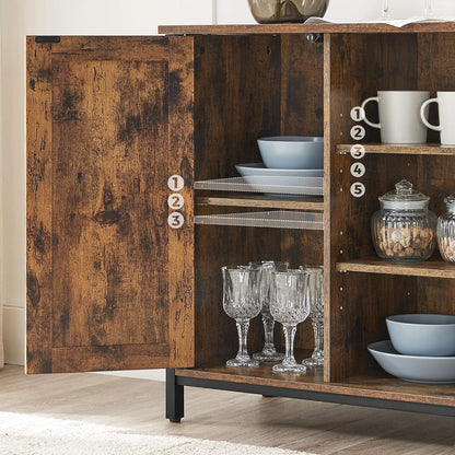 Industrial Sideboard Buffet Cabinet with Doors & Open Shelves – Coffee Bar Storage Cabinet Vintage Brown & Black LSC098B01V1