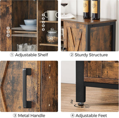 Industrial Sideboard Buffet Cabinet with Doors & Open Shelves – Coffee Bar Storage Cabinet Vintage Brown & Black LSC098B01V1