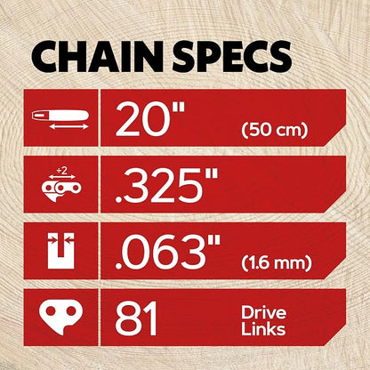Oregon V81 PowerCut 20-Inch Chainsaw Chains – 81 Drive Links, 3-Pack