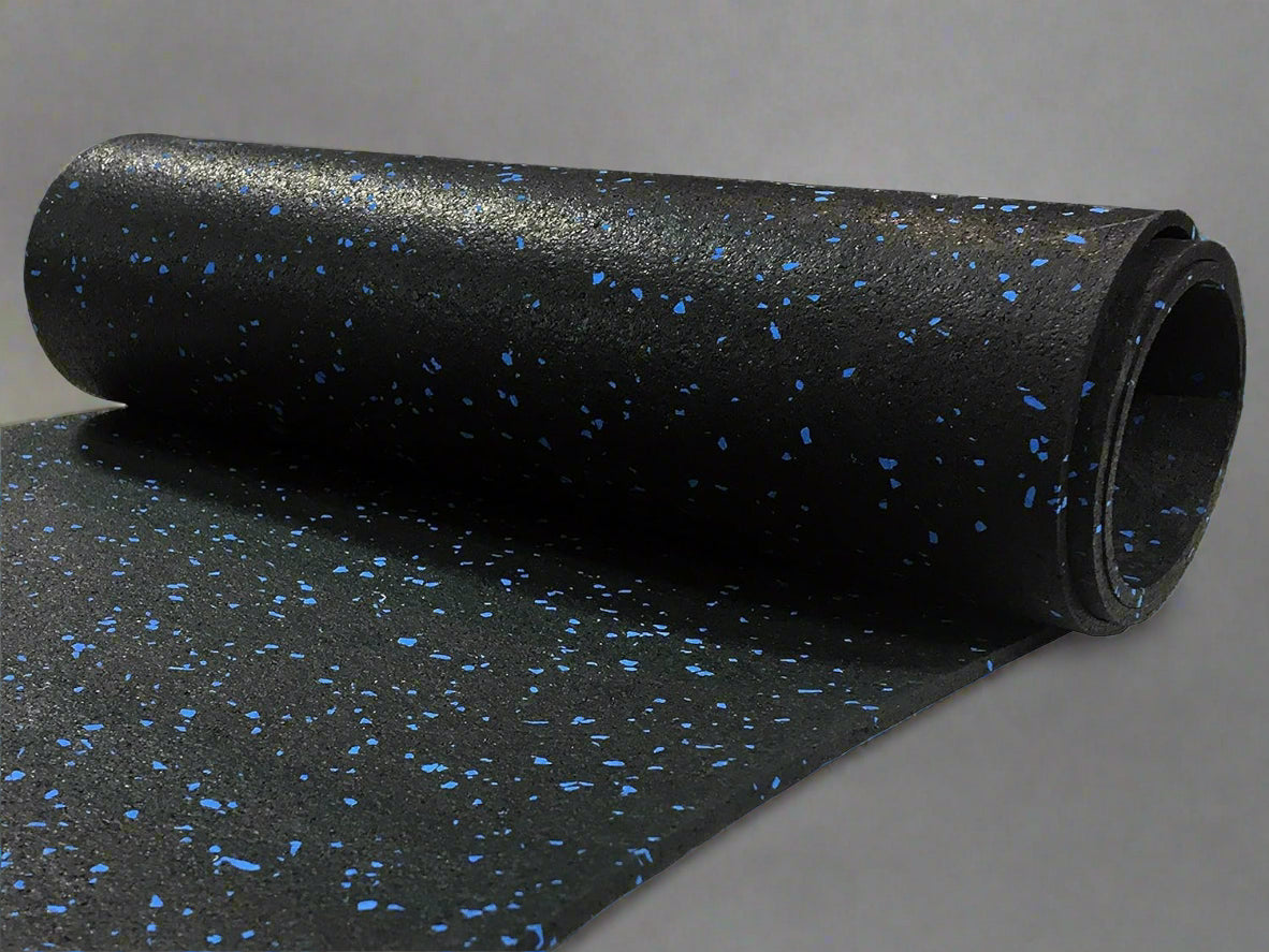 Rubber Gym Roll Flooring – Blue Speck Finish 3.28 ft x 32.80 ft
Rubber Gym Roll Flooring Installed in Fitness Studio
Black Rubber Roll Mat for Gym and Garage Floors
CrossFit Gym with Rubber Flooring Roll