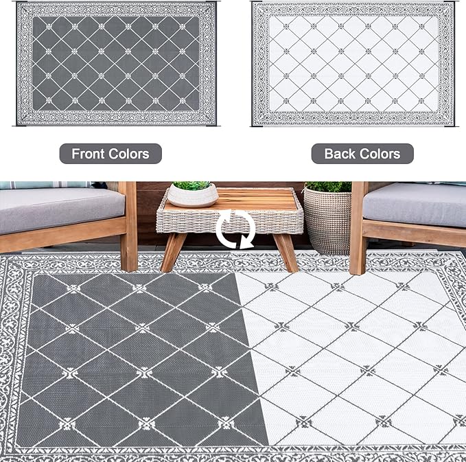 HiiARug Outdoor Rug Waterproof Reversible Patio Mat with Carry Bag