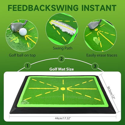 MUEUSS Golf Swing Training Mat – 17" x 12" Portable Practice Mat with Swing Path Feedback
