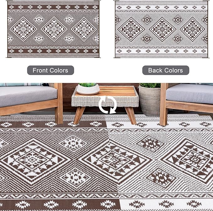 HiiARug Outdoor Rug Waterproof Reversible Patio Mat with Carry Bag