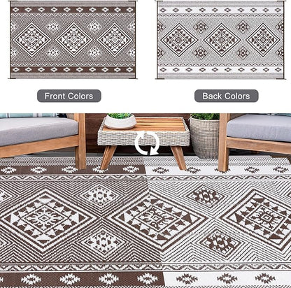 HiiARug Outdoor Rug Waterproof Reversible Patio Mat with Carry Bag