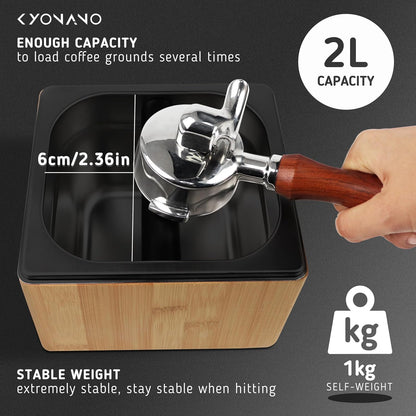 KYONANO Bamboo Espresso Knock Box – Coffee Grounds Bin with Knock Bar and Non-Slip Base