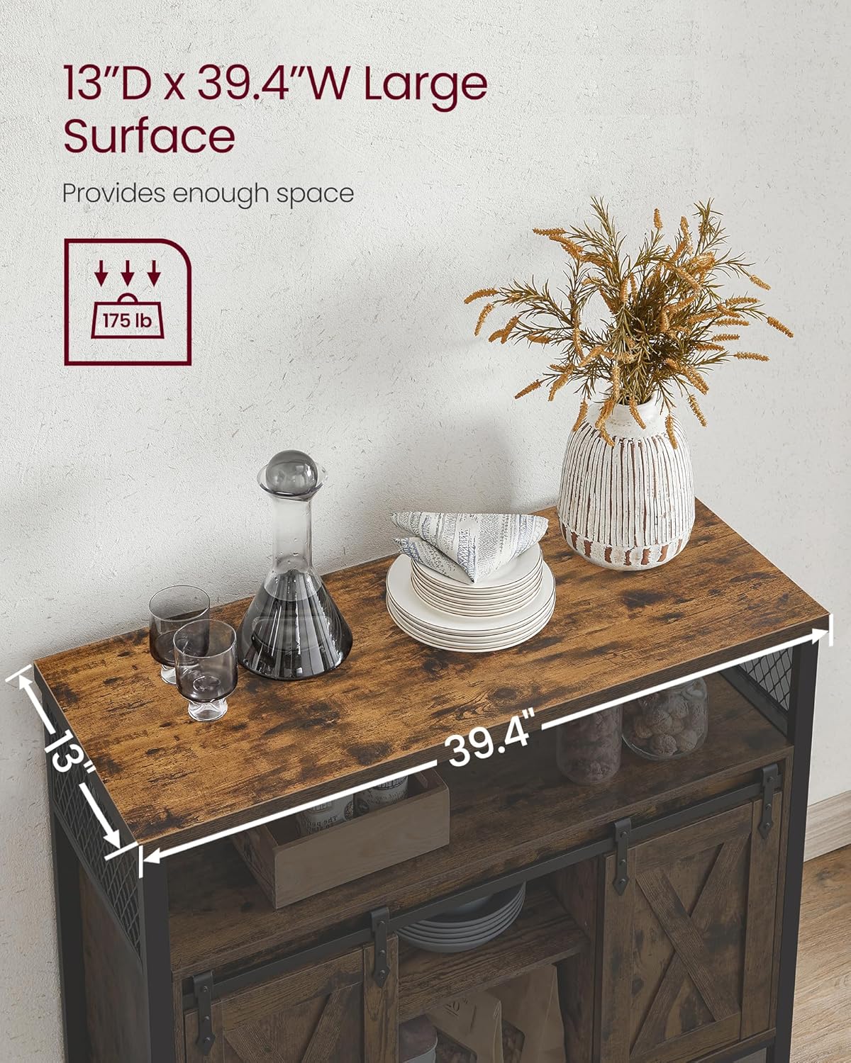 Buffet Cabinet with Sliding Barn Doors, Coffee Bar Cabinet, Sideboard Storage Cabinet with Adjustable Shelves for Dining Room, Living Room and Kitchen Rustic Brown and Ink Black LSC092B01