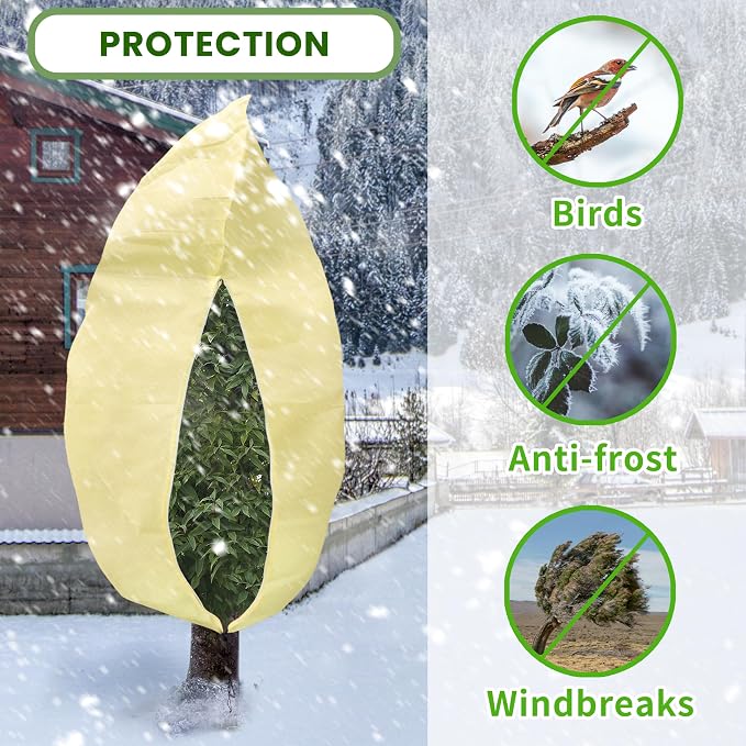 Winter Plant Covers –Assorted size Heavy-Duty Frost Protection Bags with Zipper & Drawstring for Trees, Shrubs & Outdoor Plants