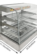 Stainless Steel Food Warmer Display with adjustable shelves
Commercial countertop heated showcase with tempered glass
Food warmer case for restaurant buffet or bakery
Side view of commercial hot food display unit
Interior of stainless steel food warmer with trays