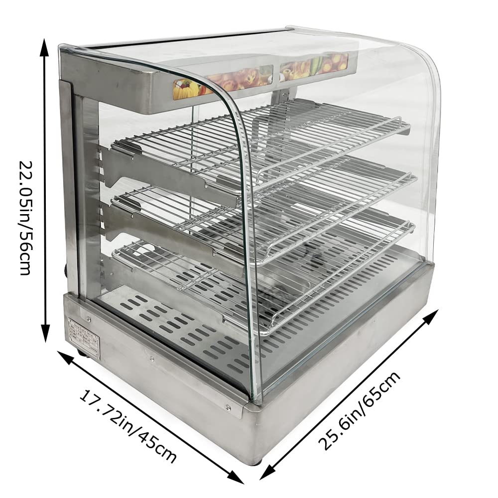 Stainless Steel Food Warmer Display with adjustable shelves
Commercial countertop heated showcase with tempered glass
Food warmer case for restaurant buffet or bakery
Side view of commercial hot food display unit
Interior of stainless steel food warmer with trays
