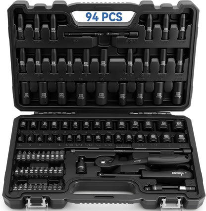 94-Piece 1/4" Drive SAE & Metric Socket, Ratchet, Torx Bit & Adapter Tool Set IS9414 - with | Sold by Uncle Wiener's Wholesale