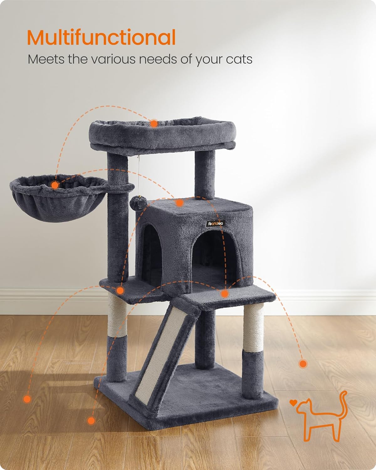 96 cm Cat Tree with Large Perch, Cat Condo, Basket, Scratching Posts and Ramp, Multi-Level Cat Tower for Indoor Cats Dove Gray PCT51G - with | Sold by Uncle Wiener's Wholesale