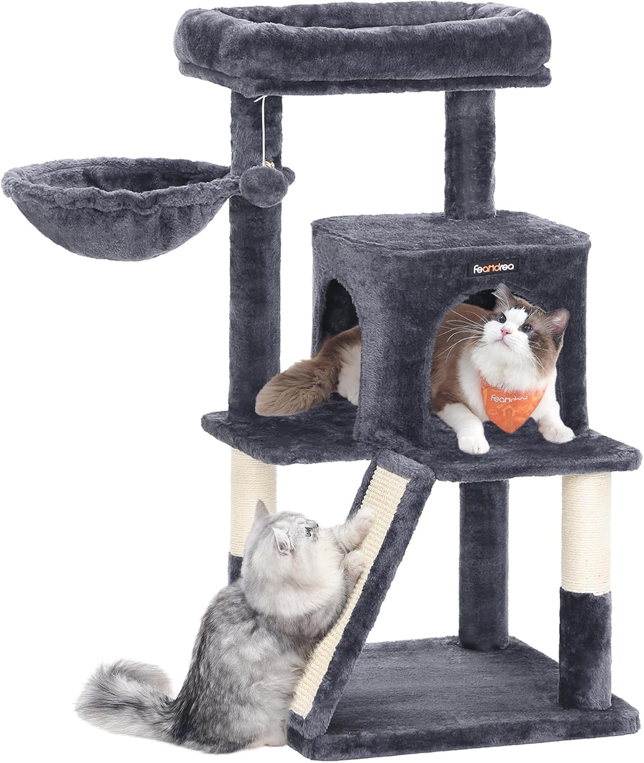 96 cm Cat Tree with Large Perch, Cat Condo, Basket, Scratching Posts and Ramp, Multi-Level Cat Tower for Indoor Cats Dove Gray PCT51G - with | Sold by Uncle Wiener's Wholesale