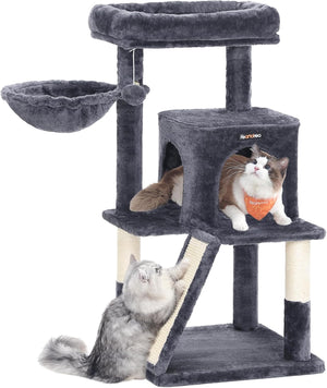 96 cm Cat Tree with Large Perch, Cat Condo, Basket, Scratching Posts and Ramp, Multi-Level Cat Tower for Indoor Cats Dove Gray PCT51G