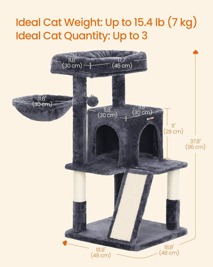 96 cm Cat Tree with Large Perch, Cat Condo, Basket, Scratching Posts and Ramp, Multi-Level Cat Tower for Indoor Cats Dove Gray PCT51G - with | Sold by Uncle Wiener's Wholesale