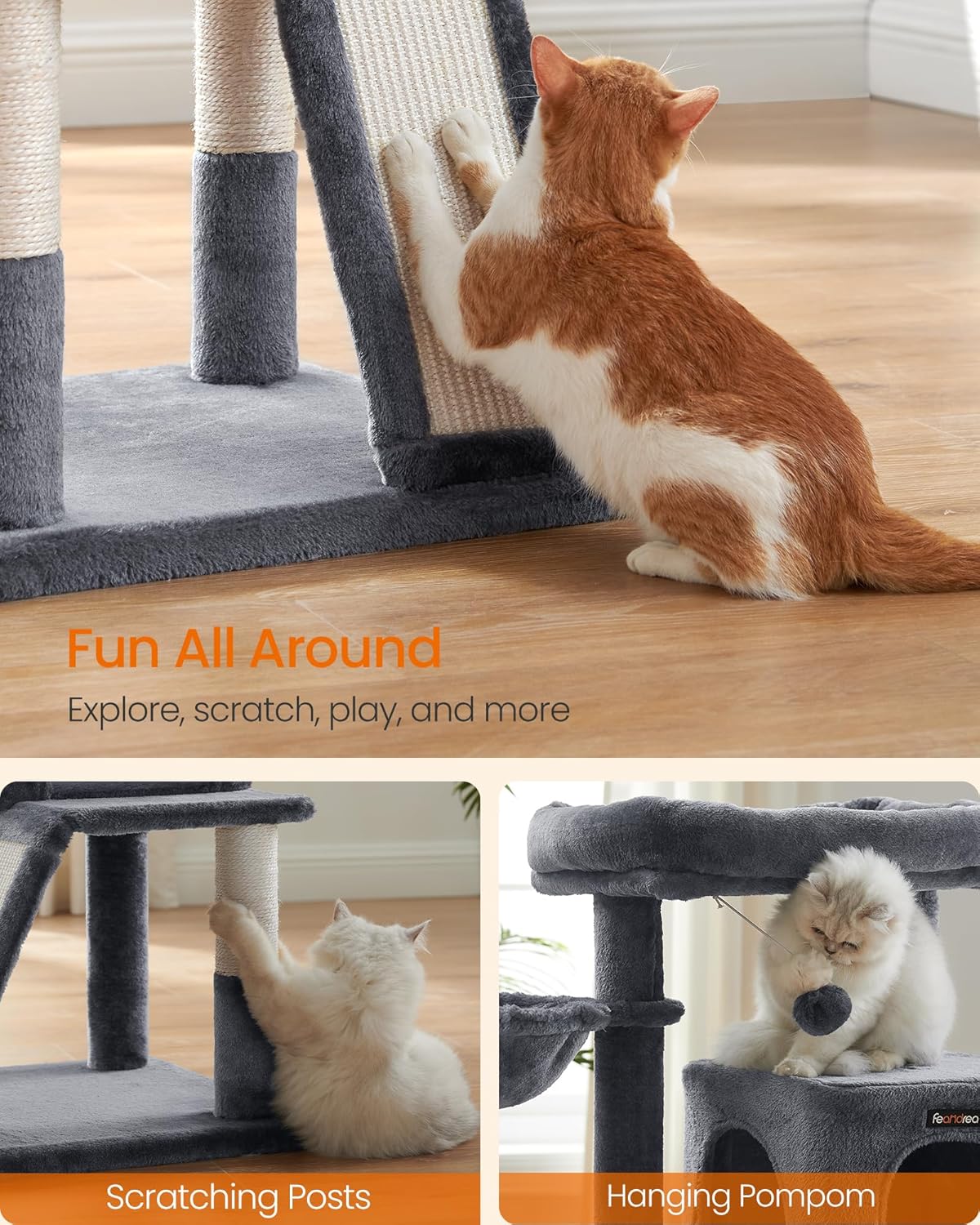 96 cm Cat Tree with Large Perch, Cat Condo, Basket, Scratching Posts and Ramp, Multi-Level Cat Tower for Indoor Cats Dove Gray PCT51G - with | Sold by Uncle Wiener's Wholesale