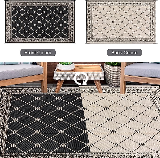 HiiARug Outdoor Rug Waterproof Reversible Patio Mat with Carry Bag