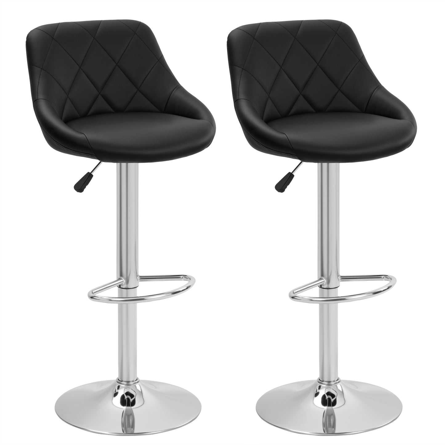 Counter Height Swivel Bar Stools Set of 2 Adjustable PU Leather Bar Chairs with Backrest Chrome Base AMBS372