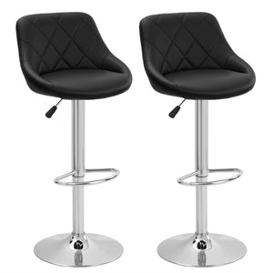 Counter Height Swivel Bar Stools Set of 2 Adjustable PU Leather Bar Chairs with Backrest Chrome Base AMBS372