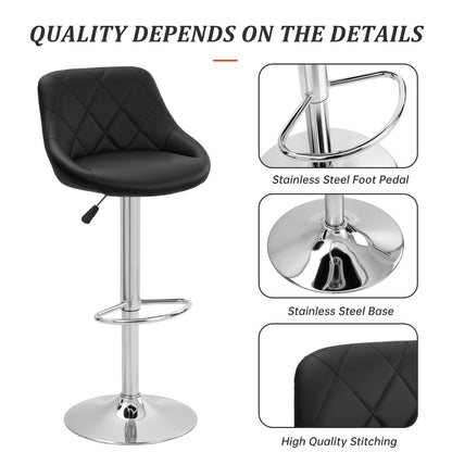 Counter Height Swivel Bar Stools Set of 2 Adjustable PU Leather Bar Chairs with Backrest Chrome Base AMBS372