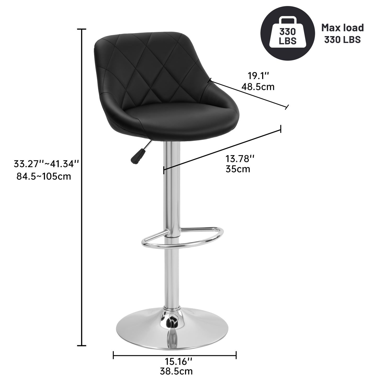 Counter Height Swivel Bar Stools Set of 2 Adjustable PU Leather Bar Chairs with Backrest Chrome Base AMBS372